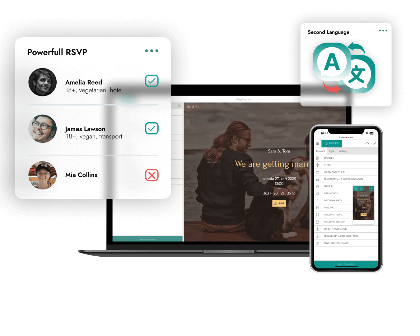 Svatební web s RSVP formulářem a vícejazyčnou verzí
